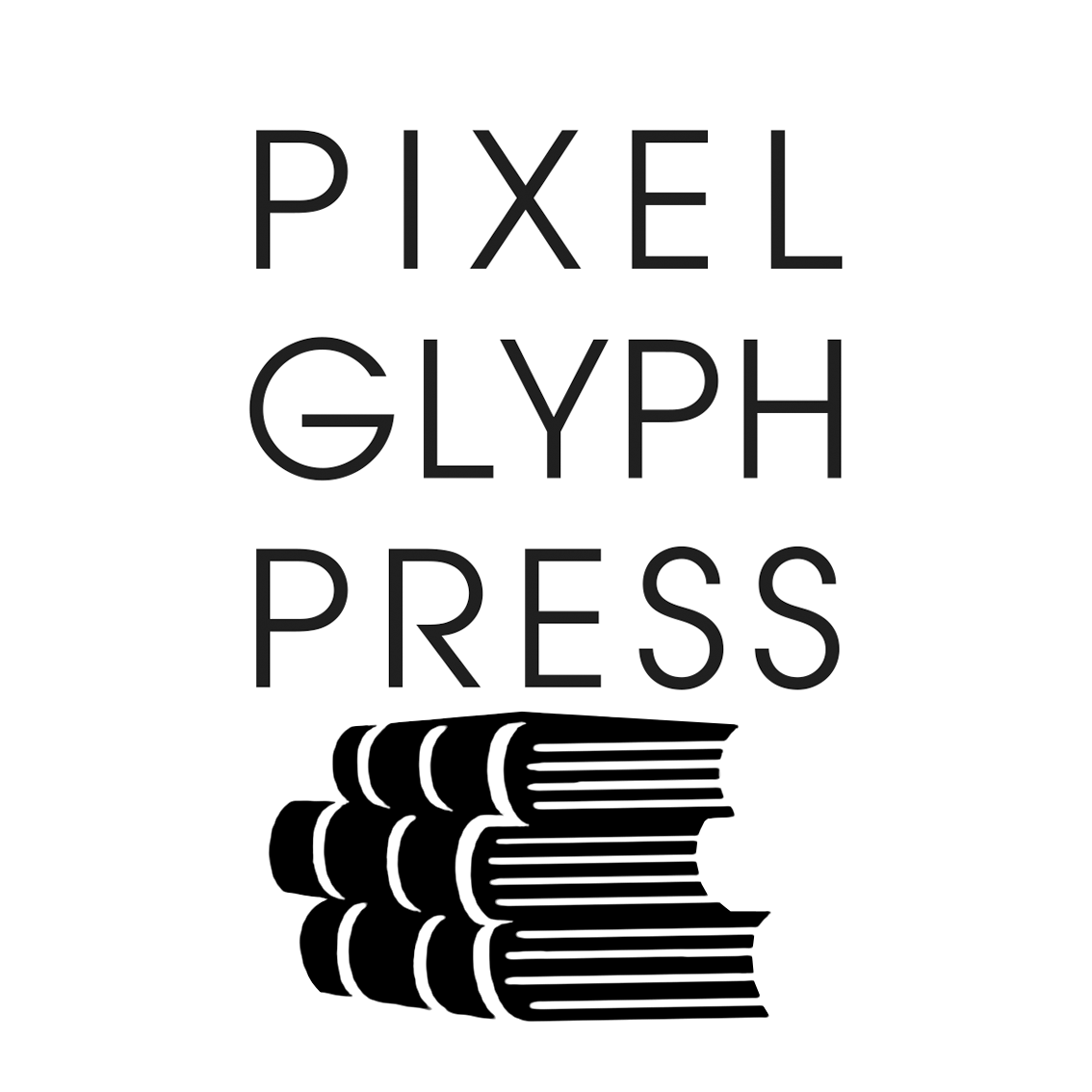 Books stacked with Pixel Glyph Press logo
